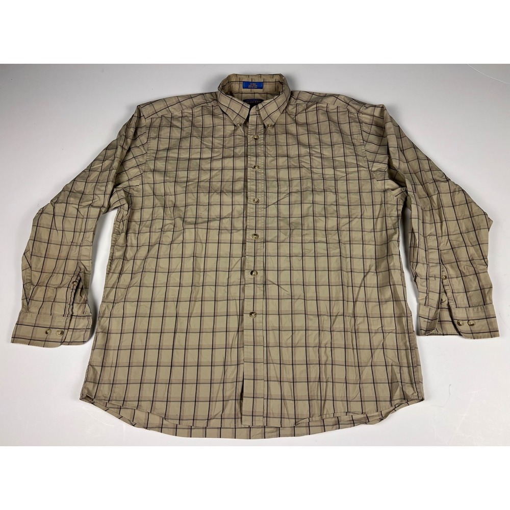 Pendleton Mens XL Button Up Plaid Tan Brown Long Sleeve Shirt